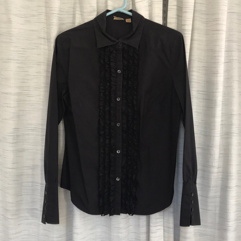 Caslon black button down shirt with ruffles